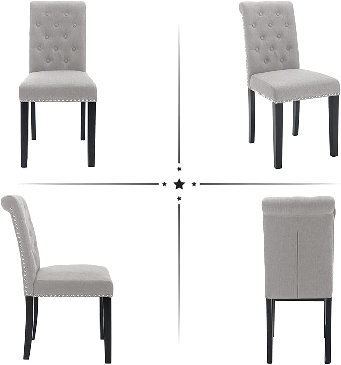 Westice Dining Room Chairs Set of 2 Upholstered Fabric Kitchen Chairs Dining Room Side Chair with Nailhead Trim and Rubber Wood Legs for Small Space Apartment, Light Gray