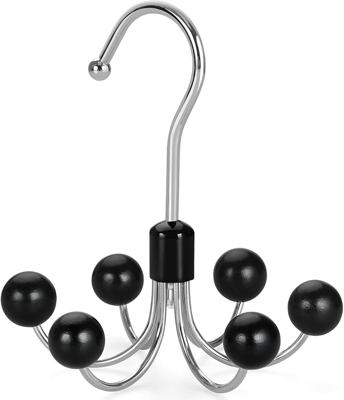 TOPIA HANGER Hoodie Hangers with 6 Wood Balls, 360°Swivel Purse Hanger, Scarf Hanger, Closet Hooks, Handbag Organizer, Bra Hanger, Accessory Organizers for Scarf, Tanktop, Hat, Hoodie CT56B