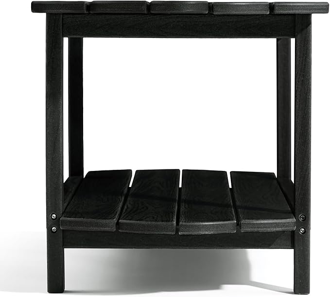 Adirondack Outdoor Patio Table-2 Tier Black Coffee Table Irregular Outside Table for Backyard Pool