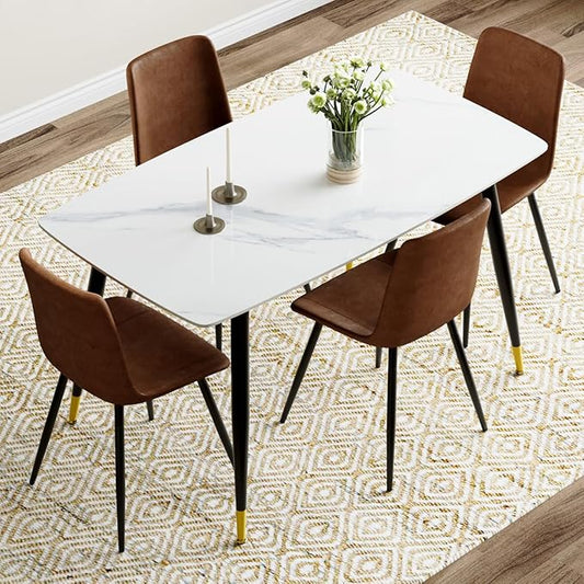 50'' Dining Table Set for 4, Dining Room Sets for 4, Sintered Stone Dining Table Chairs Set of 4, Easy to Assemble,Suitable for Small Spaces