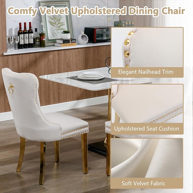 Goujxcy Faux Marble Dining Table Set for 4, Modern 5-Piece Dining Table Set with 4 Velvet Upholstered Chairs, 70" Large Long Faux Marble Kitchen Dining Room Table and Chairs with Stainless Steel Legs