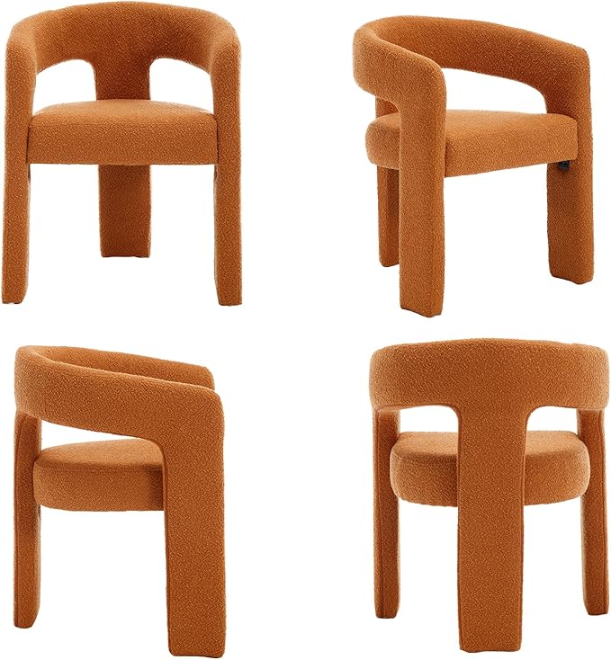 Modern Sherpa Dining Chairs Set of 6, Upholstered Barrel Chairs with Arms Comfy Accent Side Chairs for Living Room/Dining Room/Reception, Terra Cotta