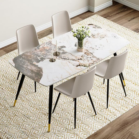 Modern Dining Table Set for 4, 62'' Sintered Stone Dining Table with 4 Chairs, Easy to Assemble
