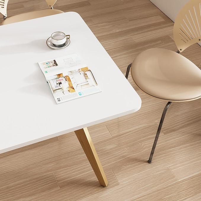 47.2" Dining Table for 4-6 Person - Rectangular Kitchen Table with Soild Wood Legs Mid Century Modern Table for Dinning Room, Kitchen, Living Room (White)