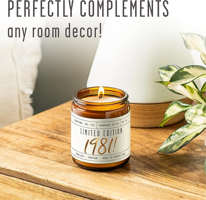 44th Birthday Gifts for Women - 'Limited Edition 1981' Soy Candle, w/Champagne on Ice I 44 Birthday Gifts for Women I 44th Gift for Her Ideas I 9oz Reusable Jar, 50Hr Burn, Made in USA