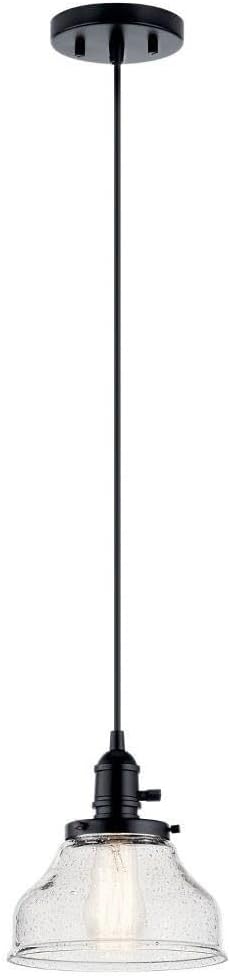 KICHLER Avery 8" Bell Mini Pendant Industrial 1 Light Mini Pendant Ceiling Light Fixture with Clear Seeded Glass in Black, for Living Room, Bedroom or Kitchen (8" x 8" x 8.5") 43850BK