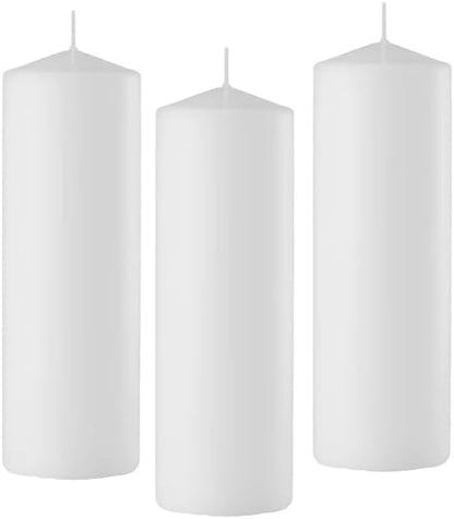 D'light Online 3 X 8 Inch Pillar Candles Set of 12 Bulk Event Pack Round Unscented Premium Wax Pillar Candles for Wedding, Spa, Party, Birthday, Holiday, Bath and Home Decor (3X8, White)