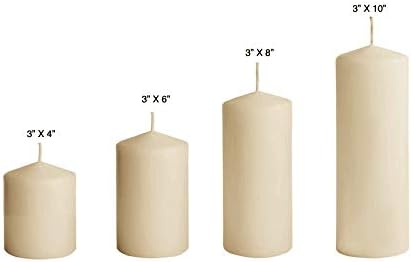 D'light Online 3 X 8 Inch Pillar Candles Set of 12 Bulk Event Pack Round Unscented Premium Wax Pillar Candles for Wedding, Spa, Party, Birthday, Holiday, Bath and Home Decor (3X8, Ivory)