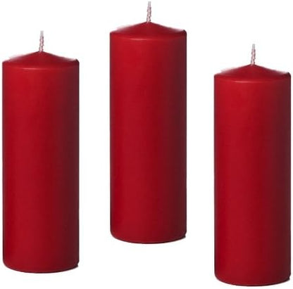 3 X 8 Inch Pillar Candles Set of 12 Bulk Event Pack Round Unscented Premium Wax Pillar Candles for Wedding, Spa, Party, Birthday, Holiday, Bath, Home Decor and Christmas Decors (3X8, Red)