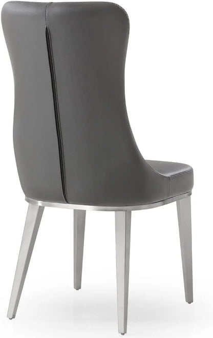 ZURI Modern Norma Dining Chair - Dark Gray with Brushed Stainless Steel Base