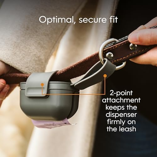 Pet Genie - On-the-Go Dog Poop Bag Dispenser for Leash - Compact & Easy to Use Device for Pet Supplies with 2-Point Secure Attachment, Includes 1 Roll (15 count) of Scented Poop Bags, (Lavender Scent)