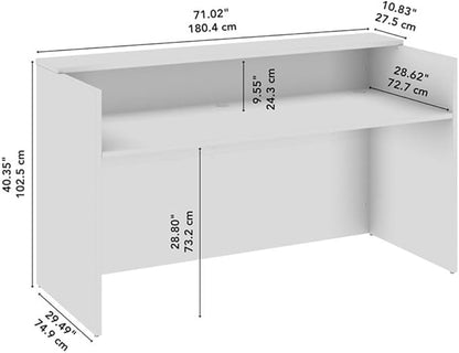 Bush Business Furniture Arrive 72W x 30D Reception Desk with Shelf in Natural Elm, Modern Receptionist Station for Office Waiting Room