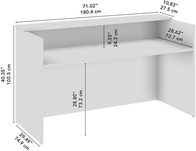 Bush Business Furniture Arrive 72W x 30D Reception Desk with Shelf in Storm Gray, Modern Receptionist Station for Office Waiting Room