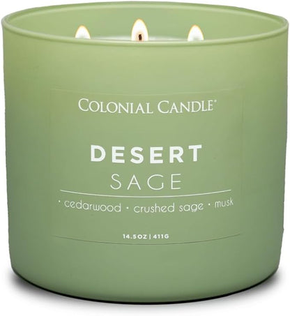 Colonial Candle Desert Sage Scented Jar Candle, Pop of Color Collection, 3 Wick, 14.5 oz - Up to 60 Hours Burn