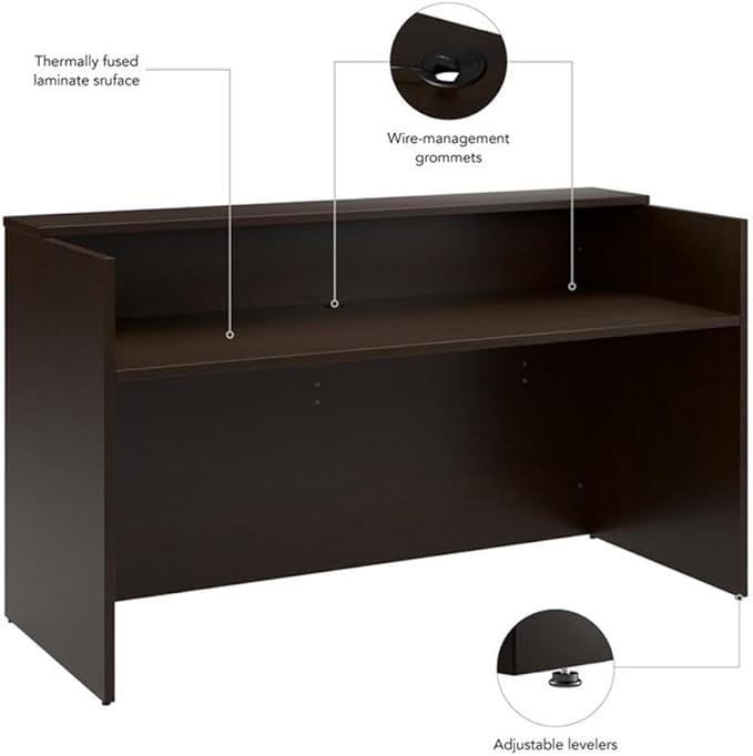 Bush Business Furniture Arrive 72W x 30D Reception Desk with Shelf in Mocha Cherry, Modern Receptionist Station for Office Waiting Room