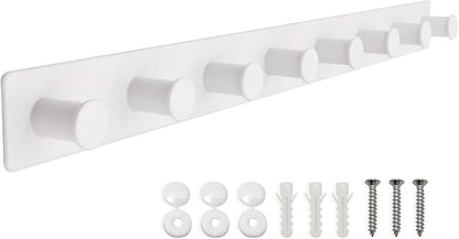 Coat Rack Wall Mount, White Coat Hooks Screw in, Stainless Steel Door Hooks for Hanging Hat Towels Clothes, Hook Rail with 8 Round Hangers (White, 8 Hooks)