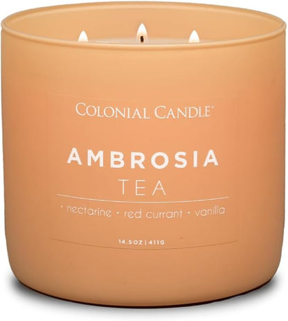 Colonial Candle Ambrosia Tea Scented Jar Candle, Pop of Color Collection, 3 Wick, 14.5 oz - Up to 60 Hours Burn