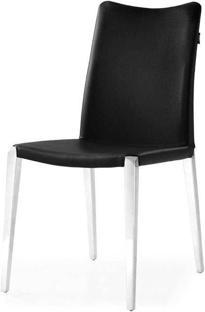 ZURI Modern Jordan Dining Chair in Black Leatherette and Polished Stainless Steel Base
