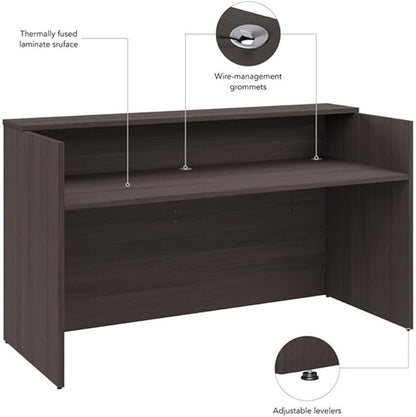 Bush Business Furniture Arrive 72W x 30D Reception Desk with Shelf in Storm Gray, Modern Receptionist Station for Office Waiting Room