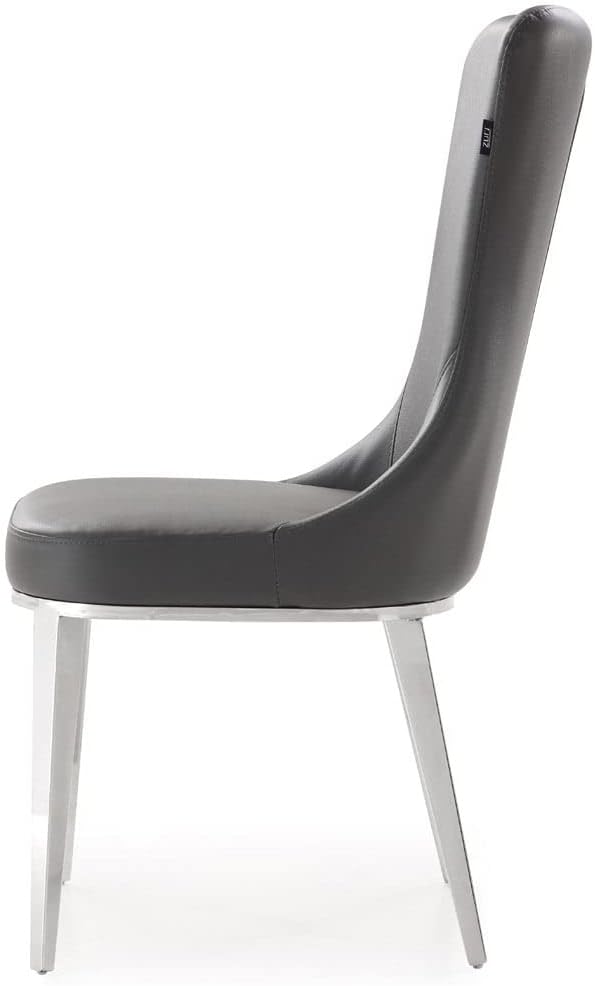 ZURI Modern Norma Dining Chair - Dark Grey with Polished Stainless Steel Base