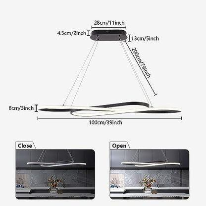 Led Pendant Light, Modern Chandelier,Dimmable Black Led Chandelier for Dining Room Light Fixture Over Table Modern Kitchen Island Lighting with Remote,Height Adjustable Ceiling Lamps