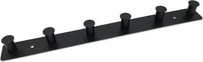 Coat Rack Wall Mounted, Black Coat Hooks Adhesive & Screw in, Stainless Steel Door Hooks for Hanging Hat Towels Clothes, Hook Rail with 6 Round Hangers