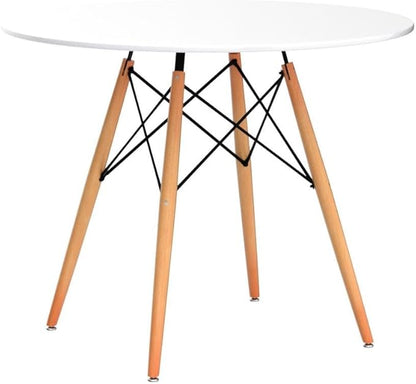 31.5 Inch Small Round Dining Table for 4 People Kitchen Home Modern Leisure Wood Legs Table White
