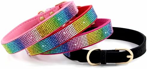 Serijoars Small Dog Collar with Rhinestone Crystal Diamond Colorful Bling Girl Puppy Cat Collars (XXS, Pink2)