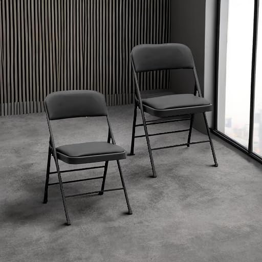 Amazing for less Pack of 2 (Fabric/Vinyl) Steel Frame Metal Foam Padded Folding Chairs (Black, Gray, White) (2-Pack - Vinyl Black)