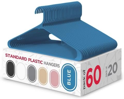 Sharpty Plastic Hangers Clothes Hangers for Clothing, Closet, Coats & Shirts - Durable, Thick, Tough & Space Saving - for Everyday Standard Use, Room Essentials & Basics - 60 Pack - Blue