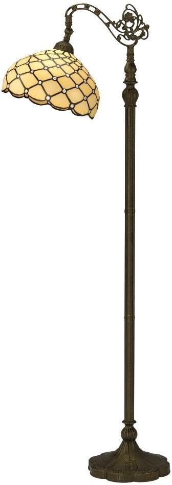 WERFACTORY Tiffany Floor Lamp Cream Amber Stained Glass Bead Arched Lamp 12X18X64 Inch Gooseneck Adjustable Corner Standing Reading Light Decor Bedroom Living Room S005 Series