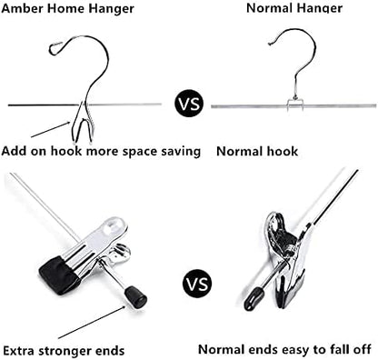 Amber Home 26 Pack Heavy Duty Metal Pants Skirt Hangers, Space Saving with Adjustable Clips for Jeans, Slacks