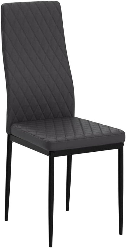 JT Modern Minimalist Dining Chair Fireproof Leather Sprayed Metal Pipe Diamond Grid Pattern Restaurant Home Conference Chair Set of 4 Or 6 (4, Black)