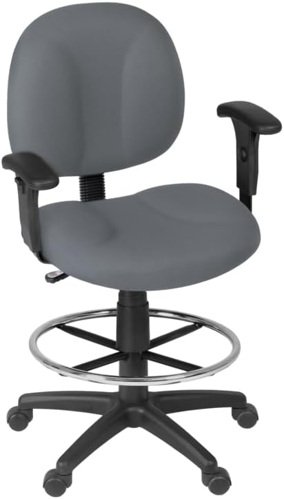 Romig Comfort Series Swivel Fabric Computer Task Chair with Adjustable Arms & Drafting Kit -Grey