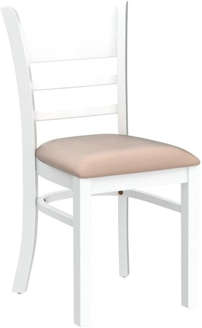 Livinia Cabin Dining Chair Set of 2, Solid Malaysian Oak PU Leather Upholstered Cushion Seat Wooden Ladder Back Side Chairs (White) Assembly Required