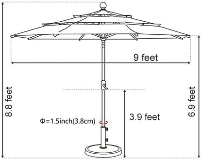 EliteShade USA 10-Year-Non-Fading Solar 9ft 3 Tiers Market Umbrella with 80 LED Lights Patio Umbrellas Outdoor Table with Ventilation,Rust