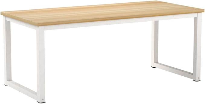 NSdirect 63" Computer Desk,Large Home Office Desk Wide Workstation 1 inch Thicker Tabletop for Writing,Games and Home Work PC Desk Modern Finish Wood Board and Sturdy Steel Legs,Oak+White