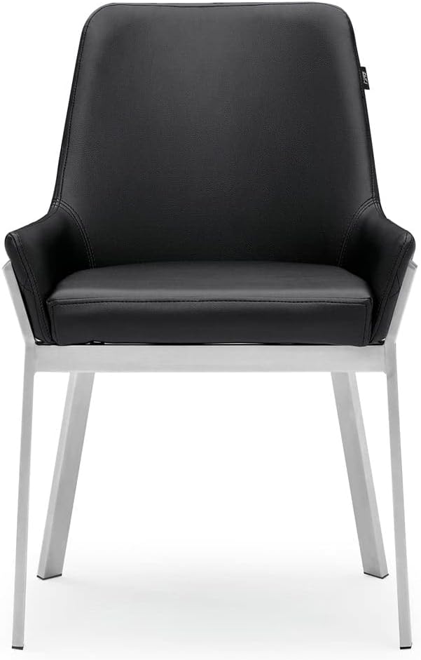 Zuri Furniture Sydney Black Leatherette Dining Chair with Brushed Stainless Steel Legs