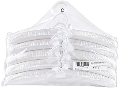 Pure White Satin Padded Sweater Hangers 5 Pack, Blouse Hanger with Thick & Soft Foam for Bridal Wedding Dress Lingerie, Smooth Silk Covered Shirt Hanger Without Shoulder Bump