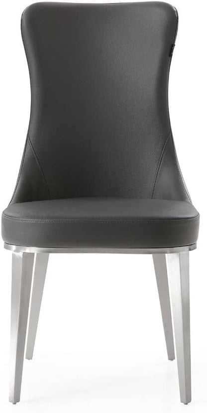 ZURI Modern Norma Dining Chair - Dark Gray with Brushed Stainless Steel Base