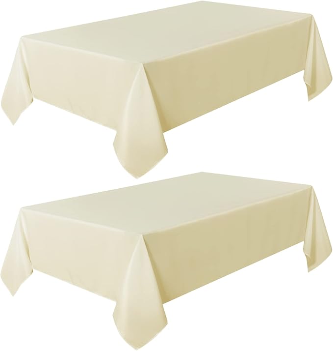sancua 2 Pack Beige Tablecloth 60 x 120 Inch, Rectangle 8 Feet Table Cloth - Stain and Wrinkle Resistant Washable Polyester Table Cover for Dining Tables, Buffet Parties and Camping