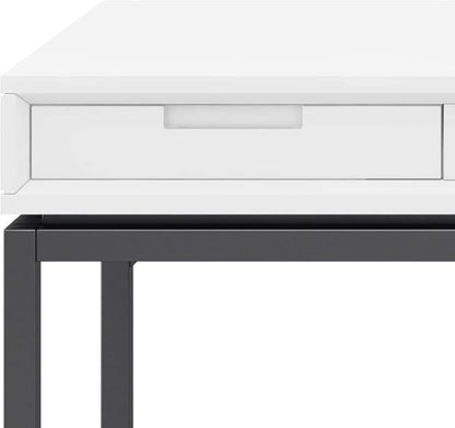 SIMPLIHOME Banting Desk - 60-Inch Wide Solid Hardwood and Metal Writing Desk in White, Modern Industrial Home Office Computer Table for Study with 2 Drawers and Flip-Down Keyboard Tray