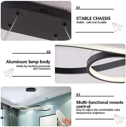 Led Pendant Light, Modern Chandelier,Dimmable Black Led Chandelier for Dining Room Light Fixture Over Table Modern Kitchen Island Lighting with Remote,Height Adjustable Ceiling Lamps