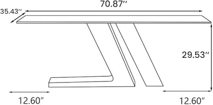POVISON 71" Modern Dining Table for 6, Luxury Rectangle Dining Table Sintered Stone Dining Tabletop with Z-Shaped Stainless Steel Pedestal for Dining Room, Living Room (Table Only)
