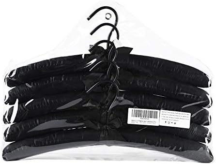 Black Satin Padded Sweater Hangers 5 Pack, Blouse Hanger with Thick & Soft Foam for Bridal Wedding Dress Lingerie, Smooth Silk Covered Shirt Hanger Without Shoulder Bump