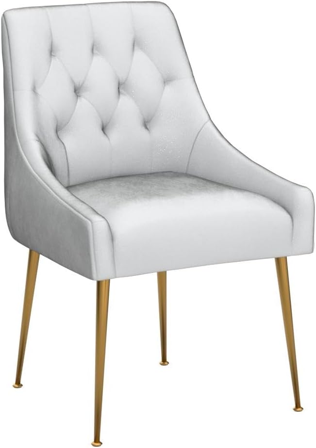 Modern Dining Chairs Set of 2, Mid Century Chairs with 5.12” Cushions and Golden Legs, Velvet Upholstered Dining Chairs with Back Pull Rod, for Kitchen, Living Room (Beige)