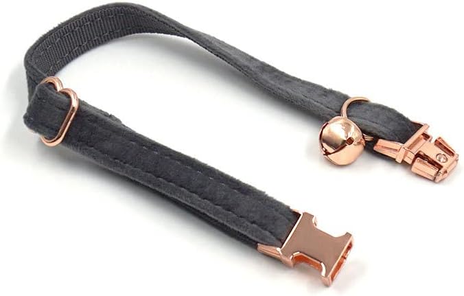 Personalized Cat Collar with Bells,Velvet Customized Small Cat Collar with Name Tag,Pet Collar with Name Phone Number Engraved ID Tags for Boy and Girl Kitten Cats (Grey)