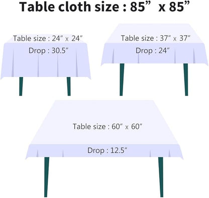 Surmente Square Tablecloth for Square or Round Tables 100% Polyester 85x85 Inch Table Cloth for Weddings, Banquets, or Restaurants (Black)