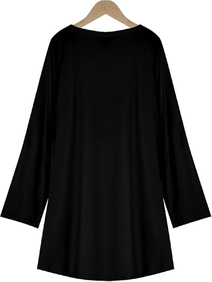 Womens Tunic Shirt Cute Cat Print Long Sleeve Round Neck Women T Shirts Cotton Casual Plus Size Vacation Tunics Tops