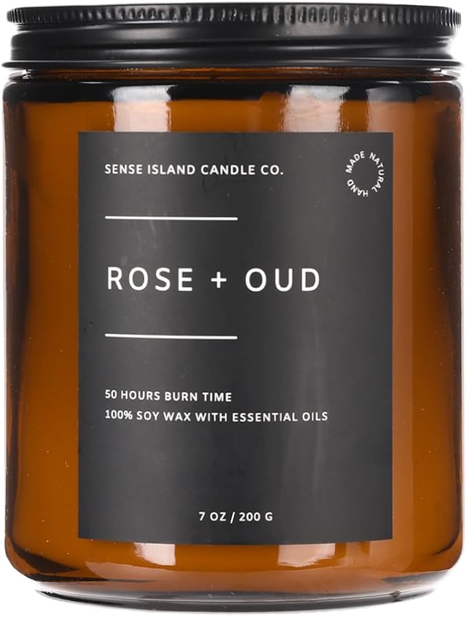 SENSE ISLAND Rose Oud Scented Candles for Men&Women | Natural Soy Candle 50 Hrs Burn Time Highly Scented Candles for Home Scented